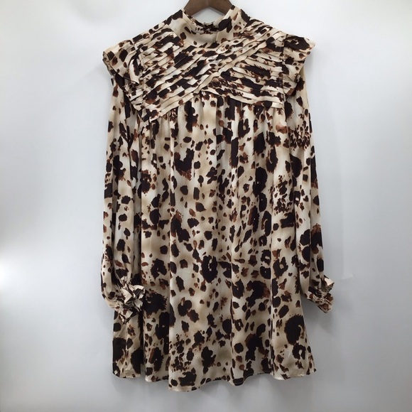 entro Dresses & Skirts - Entro Cow Print Ruffled Long Sleeve Mini Dress